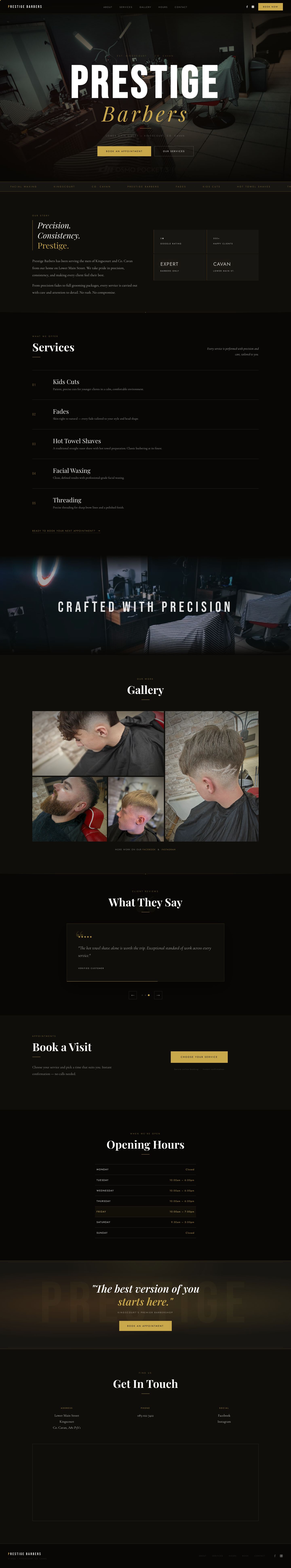 Prestige Barbers website, full page